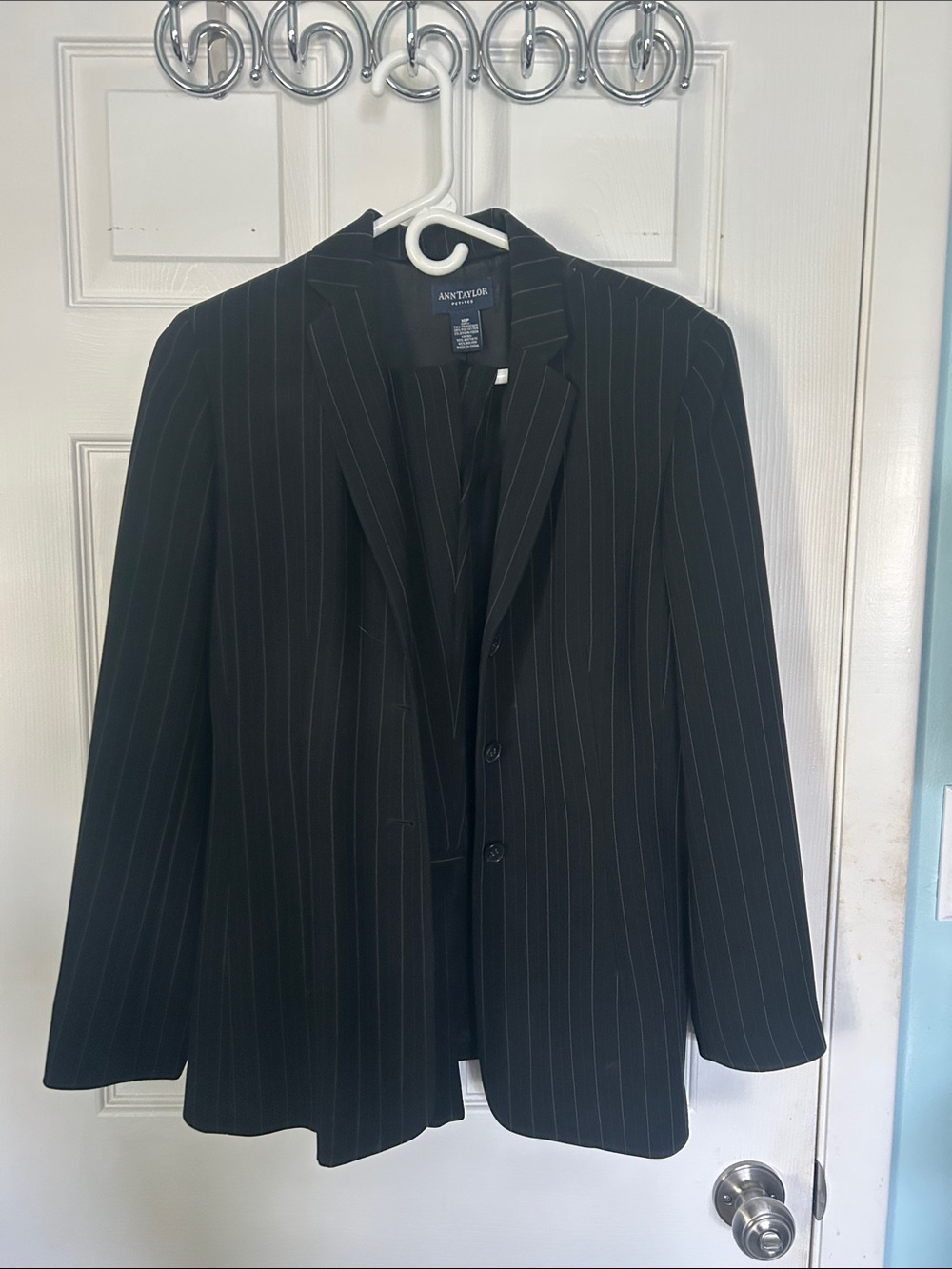Ann Taylor Black Pinstripe Suit Blazer and pants